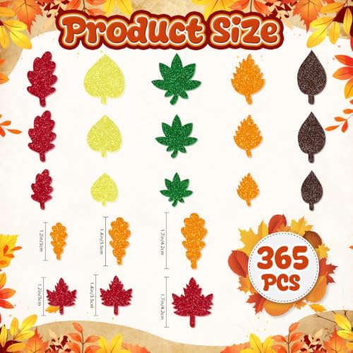 365Pcs Foam Stickers Glitter 3D Fall Leaf Foam Shape Stickers,Fall Leaf