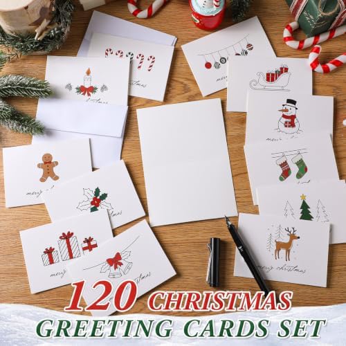 AmazingSpark 120 Pack Merry Christmas Cards with Envelope Bulk White Xmas