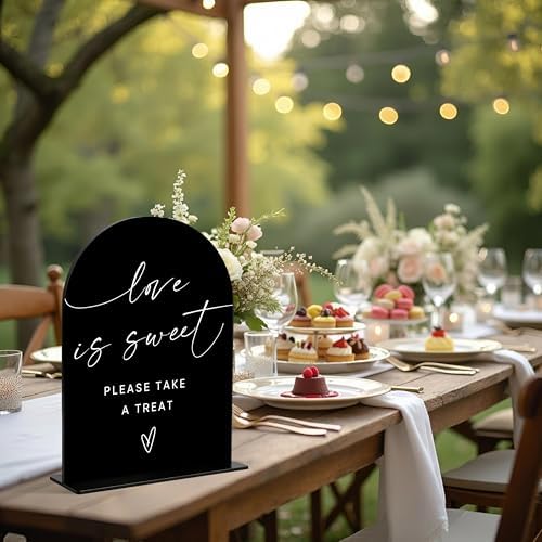 Love Is Sweet Sign for Wedding Decoration, Wedding Signs for Ceremony and Reception, Bridal Shower Decor, Bridal Shower Centerpieces For Tables, Engagement Party Decor, Black Arch Acrylic Sign, 01