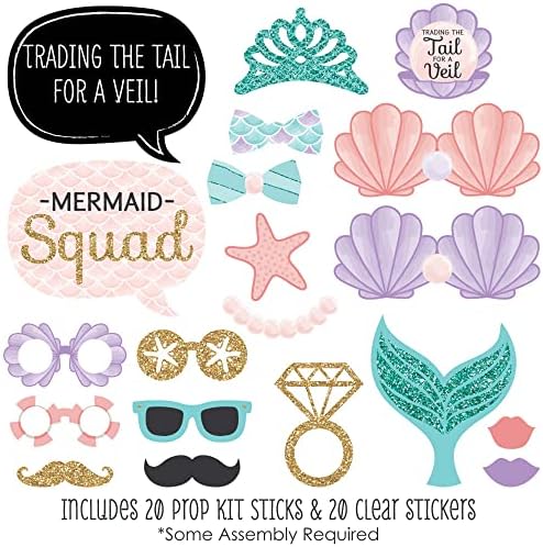 Mermaid Bridal Shower Photo Booth Prop Kit, DIY Cardstock Props - 20pc