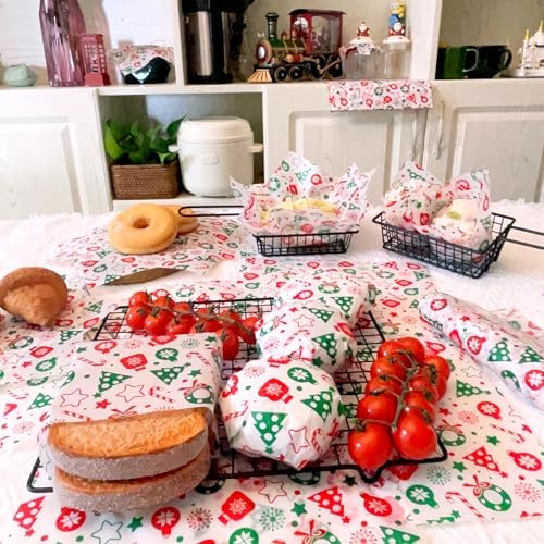 150pcs Christmas Wax Paper Sheets for Food Deli Paper Sandwich Wrap Candy Cookies Wraps, Waterproof Oil-proof Basket Liners with Snowflakeprinted for Kitchen Handmade Food(Red and Green)