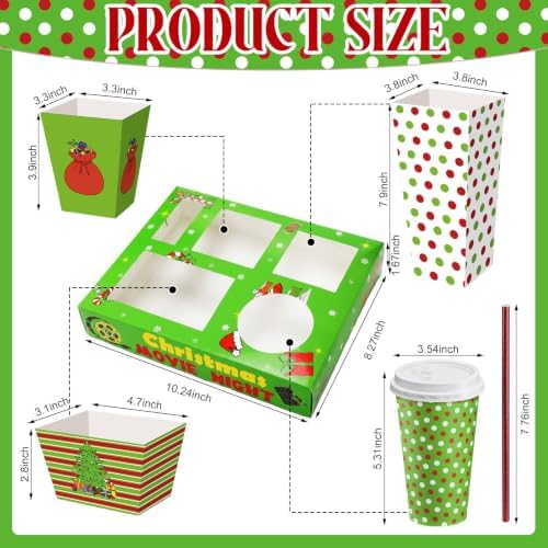 Bokon 172 Pcs/ 24 Sets of Christmas Movie Night Snack Trays Red and Green