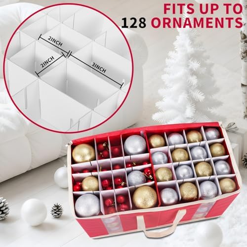 DIMESHY Christmas Ornament Storage Box Holds 128 Holiday Decorations,RED