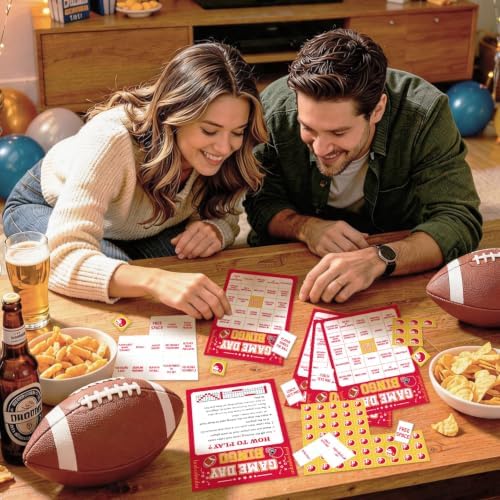 Football Bingo Game Cards - 24 Sheets, Red