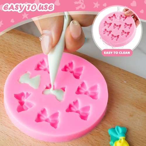 HKNMTT Mini Bow Silicone Molds for Candy Fondant Chocolate Clay Cake Sugar Cake Pop Decorating, 16 Cavities Cute Shapes DIY Cupcake Toppers Craft Birthday Moulds