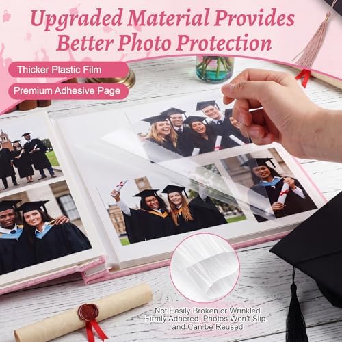 Fumete Pink Class of 2026 Graduation Album Self Adhesive Photo Scrapbook 40 Pages 11.5 x 10.5 Inch Linen Memory Book with Cover Display Window DIY Album for School College Graduate Party Gift