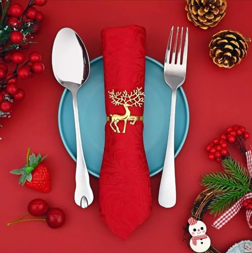 Gold Christmas Napkin Rings Set of 6, Metal Winter Xmas Elk Napkin Holders Wedding Dinner Home Table Decorations Winter Christmas Decorations