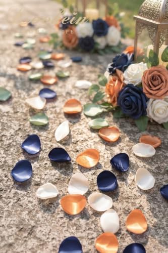 Lookein 300pcs Rose Petals Navy Blue&Burnt Orange Faux Silk Flower Petals