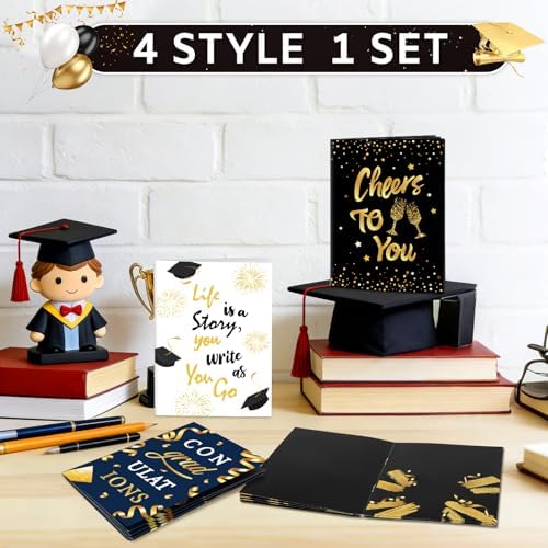 4 Sets Graduation Gift Card Book, Congrats Grad Money Holder Cards with Envelopes, Graduation Gift Card Booklet Organizer for Class of 2026, Students, Friends