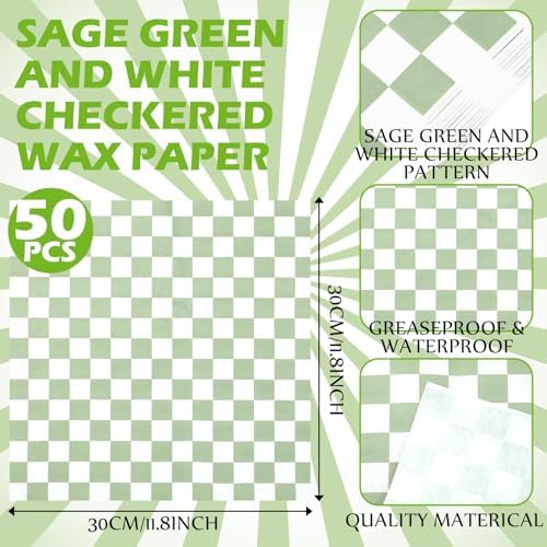 Geosar 100 Pcs Gingham Paper Food Tray with Wax Paper,Green White