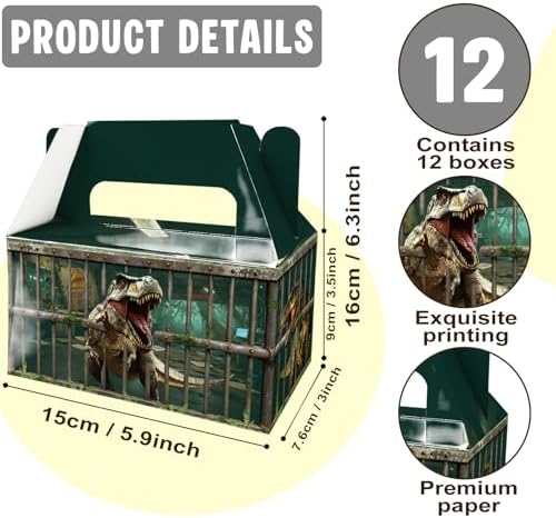 BGFMVS 12 Pcs Dinosaur T-Rex Party Favor Boxes Boys Birthday Goodie Bags