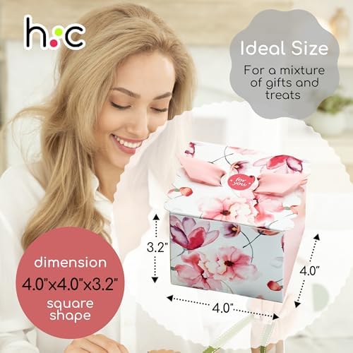 Small Floral Gift Boxes with Ribbons (20 Pack) Decorative Mini Treat Boxes