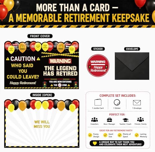 WNINK Warning Retirement Card for Men Women, Jumbo Happy Retirement Guest Book Card with Envelope, Large Farewell Signing Card, The Legend Has Retired Party Decorations Gift