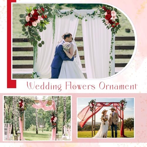 Hotop Wedding Arch Flowers Set of 4 Artificial Faux Floral Swag, Rose Red