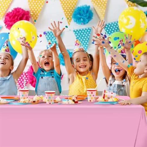 Hxezoc Pink Disposable Plastic Tablecloth, 54 x 108 Inches Waterproof Table Cover for Wedding Birthday Party Baby Shower Decorations Outdoor Indoor Party Supplies