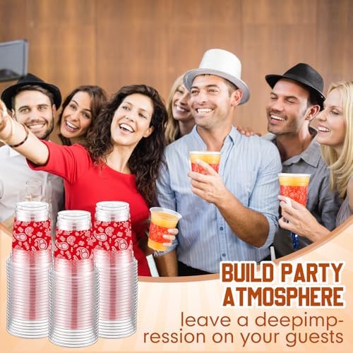 Funnymoom 60 Pack Western Cowboy Plastic Cups, 12 oz, Red Bandana Design