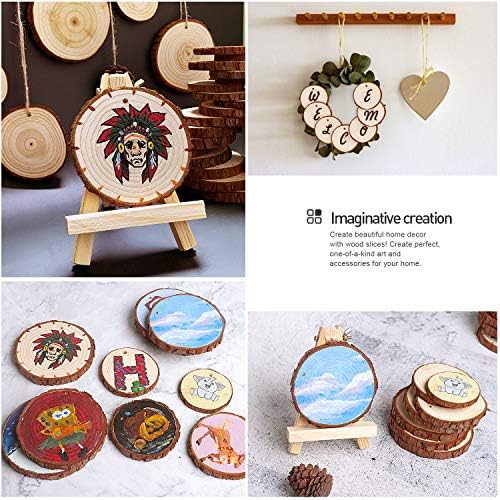 Natural Wood Slices - 30 Pcs 3.1-3.5 inches Craft Unfinished Wood kit Predrilled with Hole Wooden Circles for Arts Wood Slices Christmas Ornaments DIY Crafts