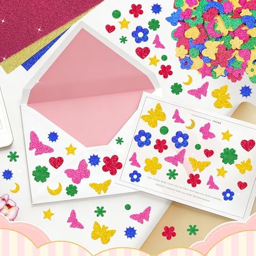 500Pcs Foam Stickers Glitter 3D Spring Foam Shape Stickers,Heart Star Moon