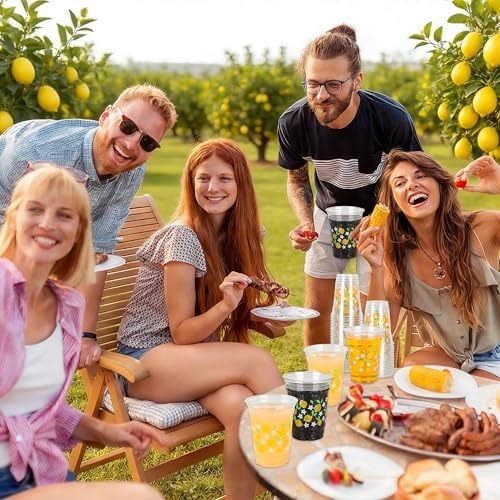 AimFun 100 Pcs Lemon Plastic Cups Summer 12 oz Party Clear Cups