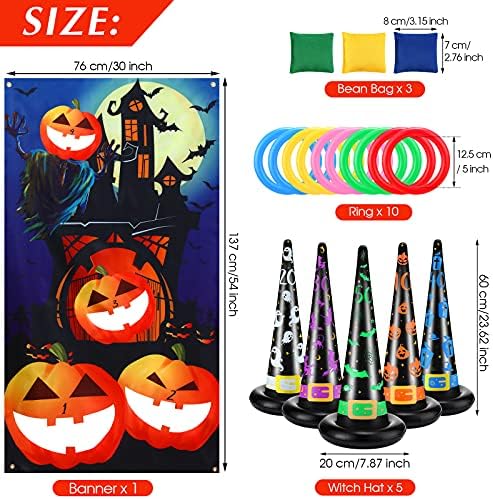 BBTO Halloween Toss Game Set, Inflatable Witch Hat Ring Toss Game for Teens