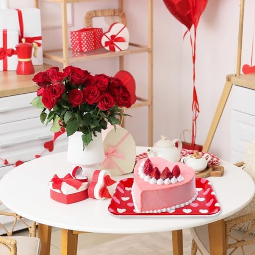 JarThenaAMCS 3Pcs Valentine' s Day Serving Trays Reusable Serving Dishes Red Pink Heart Decorative Platter for Wedding Party Sharing Snacks Fruits Dessert, 13 x 10 Inch