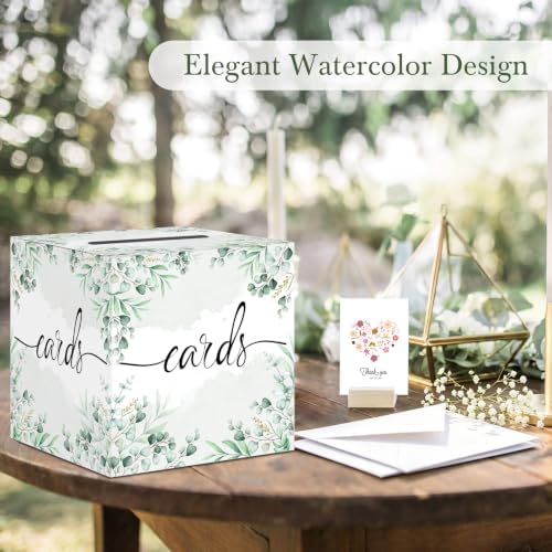 Sage Greenery Wedding Card Box, Paperboard 8.7" Gift Card Holder for Graduation Birthday Party Reception Retirement Anniversary Bridal & Baby Shower