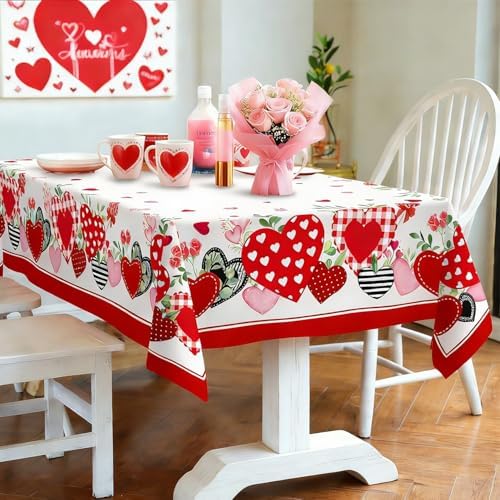 Valentine's Day Tablecloth Decoration Tablecloths, Pink Rose Rosette Butterfly Table Covers, Waterproof Table Cover for Dinner Kitchen Party Holiday Decor 60"x 84" Oblong/Rectangle