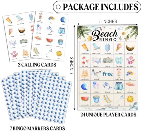 Beach Bingo Game Happy Holiday Party Games with 24 Players, Bingo Game for Adults Family Friend, Travel Games Card for Outdoor Indoor, Family Holiday Party Activities Supplies Decoration-14