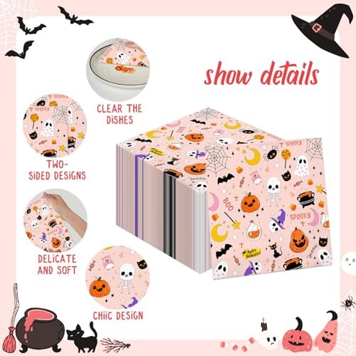 50Pcs Halloween Pink Paper Napkins - 2-Ply, 6.5×6.5 Inches