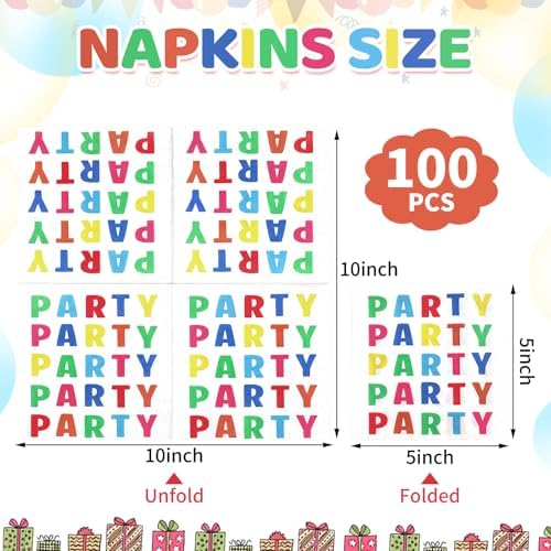 Natnarr 100 Pcs Party Napkins, 5" Rainbow Napkins for Birthday