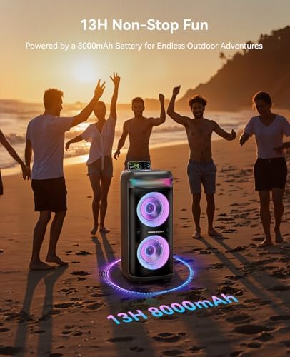 GKD60 Karaoke Machine with 2 Wireless Microphones for Adults, Portable Bluetooth Party Speaker, 500W Peak Power PA System with LED Disco Lights, 6.5'' Speaker Big Sound, 8000mAh Battery for Outdoor