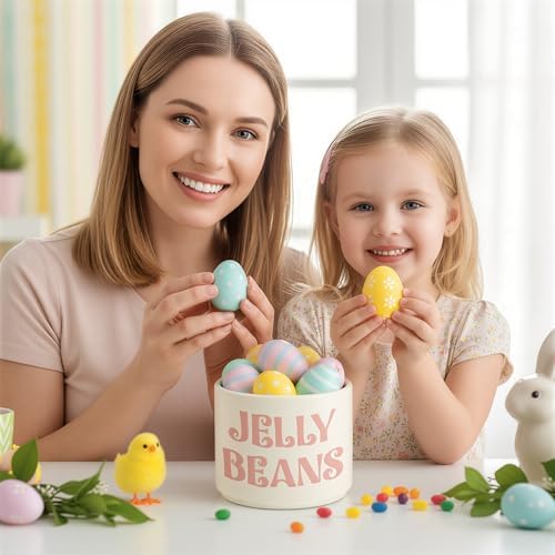 Easter Candy Dish Cauldron - Mini Ceramic Candy Bowl Tiered Tray Centerpiece Decoration, Easter Snack Serving Bowl Table Wishes Accents for Party Birthday Home Kitchen Events (Jelly Beans)