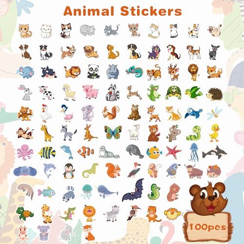 Stickers for Kids - 100 PCS Cute Animal Stickers | Water Bottle Scrapbook Stickers Toys Games Crafts for Kids Toddlers-Activities Party Supplies Favors Teacher Prizes Rewards Gifts for Teens Classroom