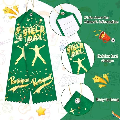Kisston 100 Pcs Field Day Participant Ribbons Award Ribbon Prize Ribbons Winner Recognition Ribbon with Card and String for Competition Sports Event Contest Prize Ornaments (Classic)