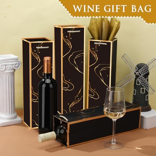 Fingertip WD 20 Pack Wine Gift Bags with Handles & Tissue Paper black