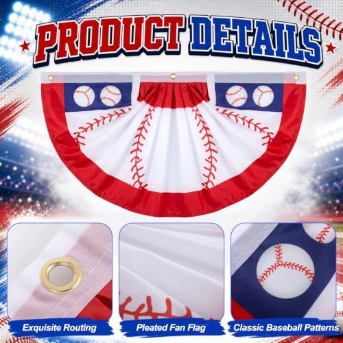 Outus 3 Pcs Pleated Bunting Fan Flag 1.5 x 3 ft Christmas Decoration Half Fan Flag Hanging Banners for Party Supplies Yard Decoration(3 Pack,Baseball)