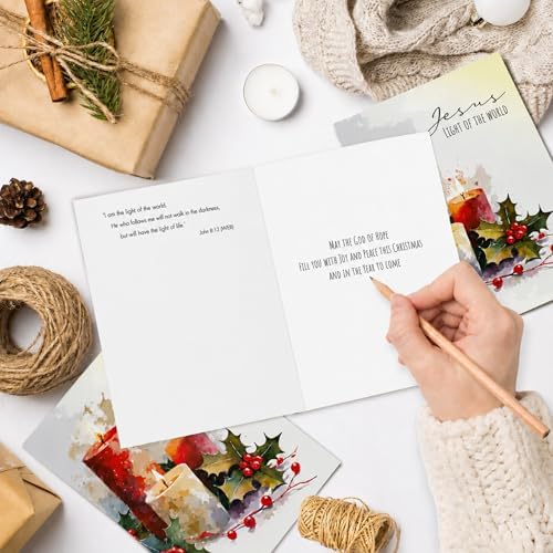 Religious Christmas Cards with Envelopes, Pack of 20, Candlelight