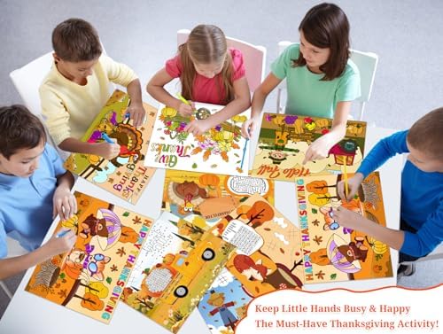 Thanksgiving Coloring Placemats - 16 Set Double-Sided Turkey Table Mat Thanksgiving Disposable Paper Placemats Fall Thanks Giving Activities Arts and Crafts Game for Party Favors