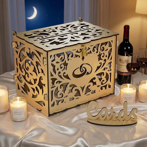 Jolik DIY Wedding Card Box with Lock, Large Money Box Holder with Card Sign for Wedding Reception, Gift Card & Envelope Storage, Anniversary & Birthday Party Decoration (Yellow)