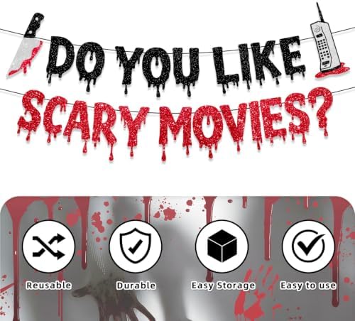 Halloween Decorations, Scary Movie Night Glitter Banner