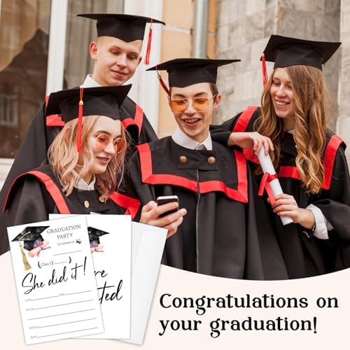 Luxury Graduation Invitations 2026 with Envelopes - 20 Pack Class of 2026 Graduation Party Invitations, 4x6 Inch Fill-in Graduation Announcements for High School or College - A09