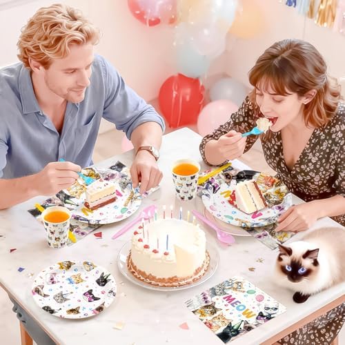 Cats Birthday Party Plates Set,168PCS Cat Birthday Tableware Party Supplies