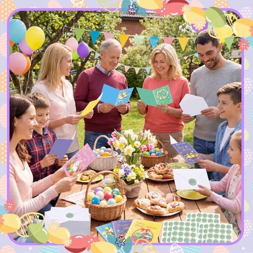 Motiskyy 100 Pcs Religious Greeting Cards with Envelopes and Stickers Bunny Holiday Card Gift Best Wishes Cards for Mom Daughter Women