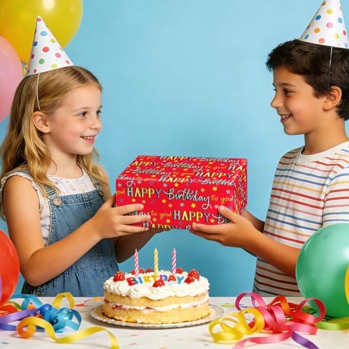 WRAPAHOLIC Birthday Wrapping Paper Roll - 3 Mini Rolls - 17 Inch x 120 Inch Per Roll - Gift Box and Happy Birthday Wrapping Paper for Boys Girls Kids, Baby Shower