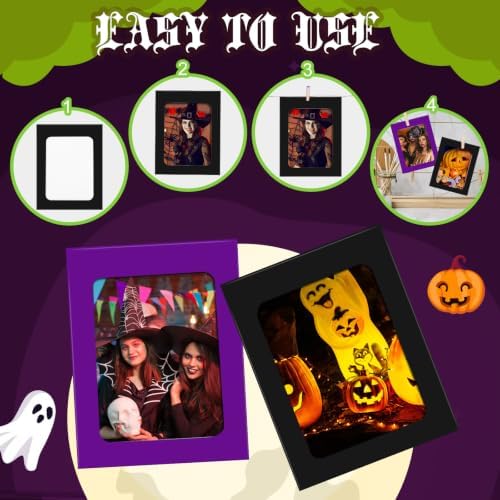 100 Pcs Halloween Paper Photo Frames 4x6 Orange Black Purple Green Paper Frame with 100 Clip 10 String Kit DIY Hanging Cardboard Photo Holder Halloween Wall Decor Wedding Home