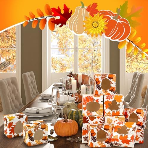 24 Pcs Fall Treat Box with Window Cookie Bakery Candy Gift Box, Autumn