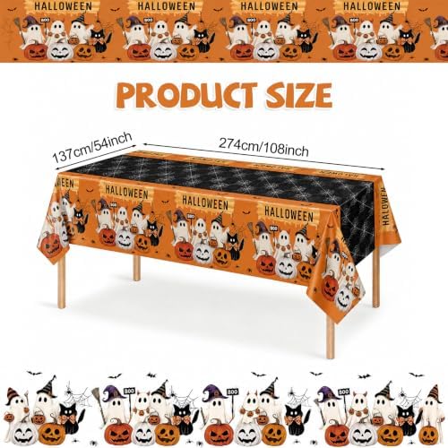 Halloween Tablecloth 2 Pack, 54 x 108 Inch Pumpkin Ghost Table Covers