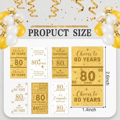 Tenare 90 Pcs 80th Birthday Candy Wrappers, White and Gold Stickers