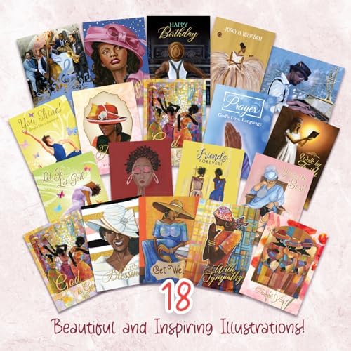 African American Birthday Cards Assortment Box – Set of 18 All Occasion Black Greeting Cards with Envelopes – Beautiful Black Women Designs – Premium Cardstock use for Mother's Day