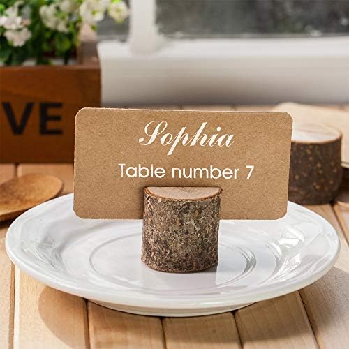 Toncoo Wood Place Card Holders, 30Pcs Premium Rustic Table Number Holders and 30Pcs Kraft Table Place Cards, Wood Photo Holders, Ideal for Wedding Party Table Name and More (30 Pcs Place Card Holders)